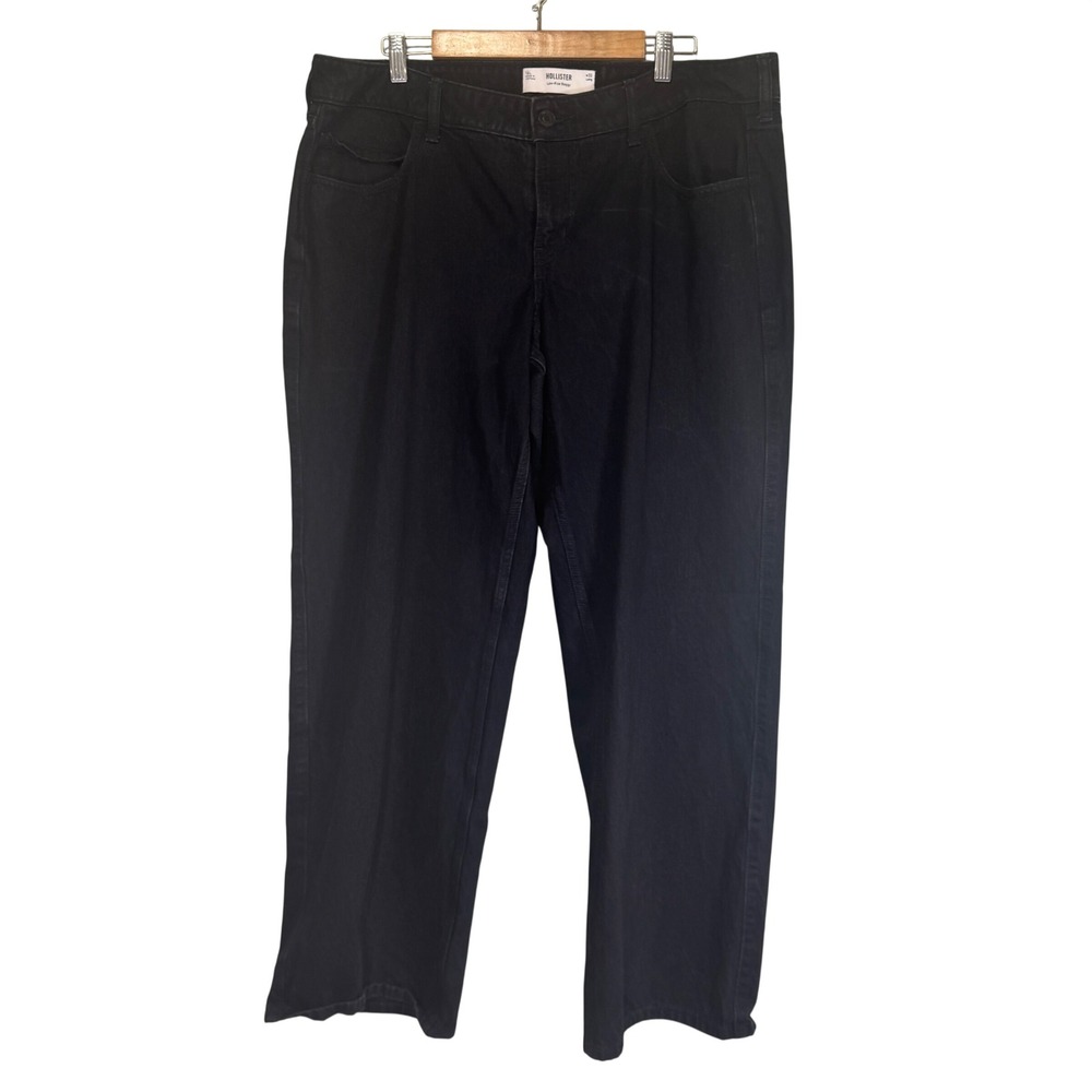 Hollister Low Rise Baggy Jeans Womens 16L W33 Long Black Wide Leg 100% Cotton